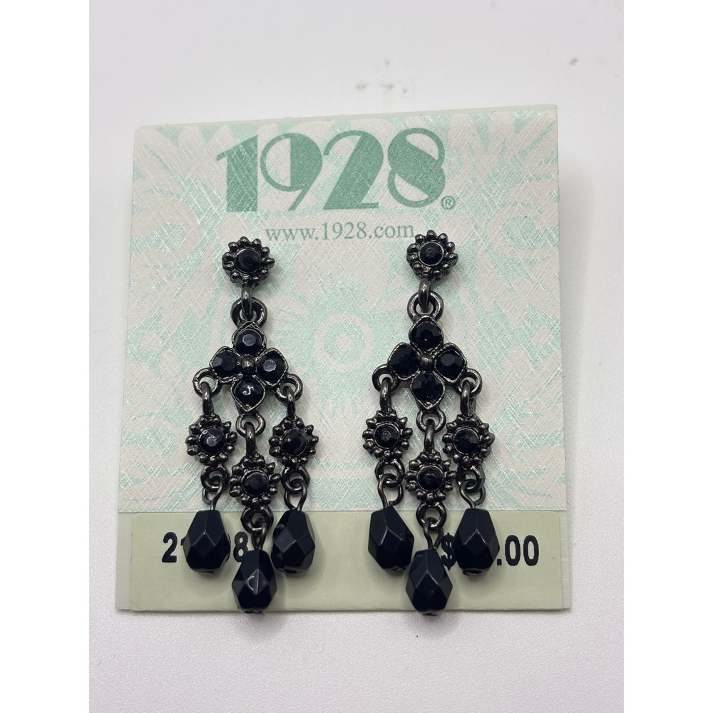 1928 Jewelry Black Crystal Chandelier Drop Earrings Gunmetal Victorian Gothic